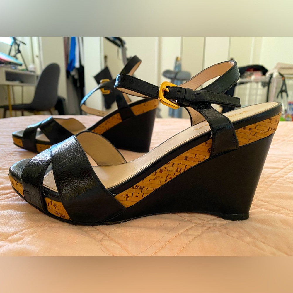 Prada Black Strap Sandals Platform Heels size 37.5